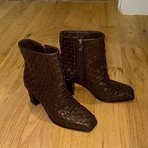 ANTONIO MELANI Brown Woven Leather Ankle Booties